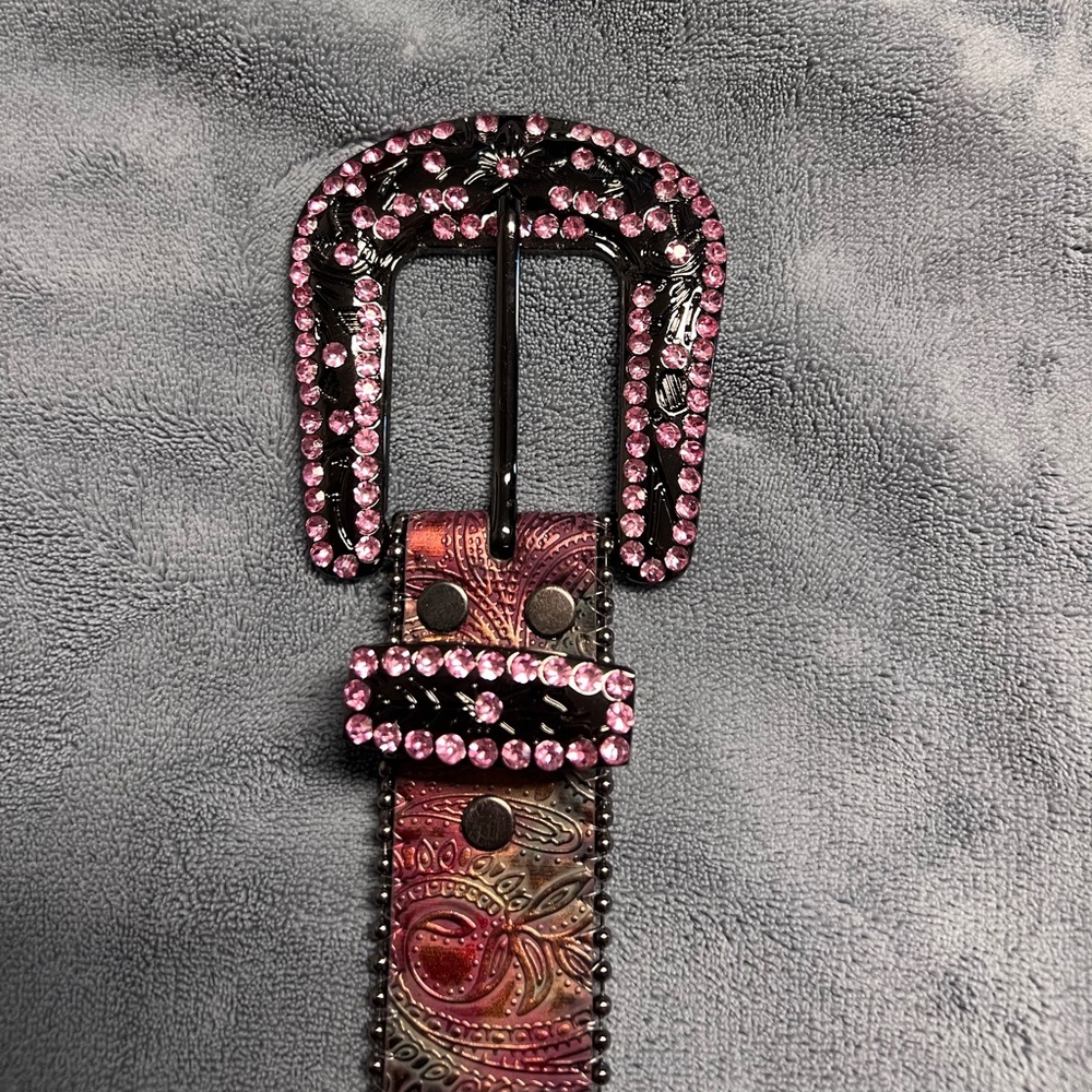 Vintage Pink Rhinestone Belt-L - Picture 3 of 4
